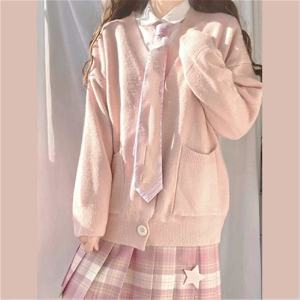 Милый кардиган в японском стиле свитер осенне-зимний Хлопковый вязаный с
