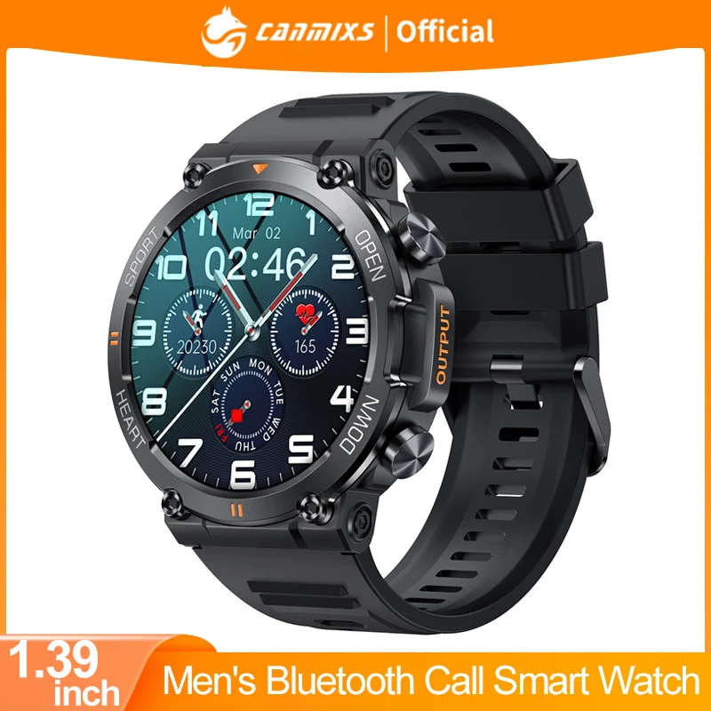 

Мужские Водонепроницаемые Смарт-часы CanMixs, 1,39 дюйма, Bluetooth, IP68, фитнес-трекер, пульсометр, Смарт-часы для Android IOS