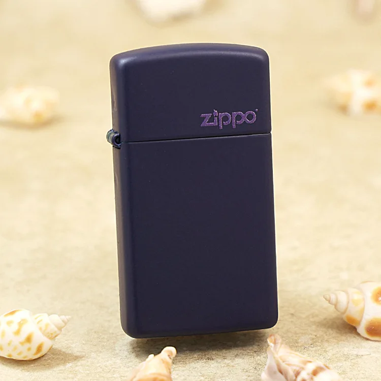 

Genuine Zippo oil lighter Narrow Blue matt paint copper windproof cigarette Kerosene lighters Gift with anti-counterfeiting code