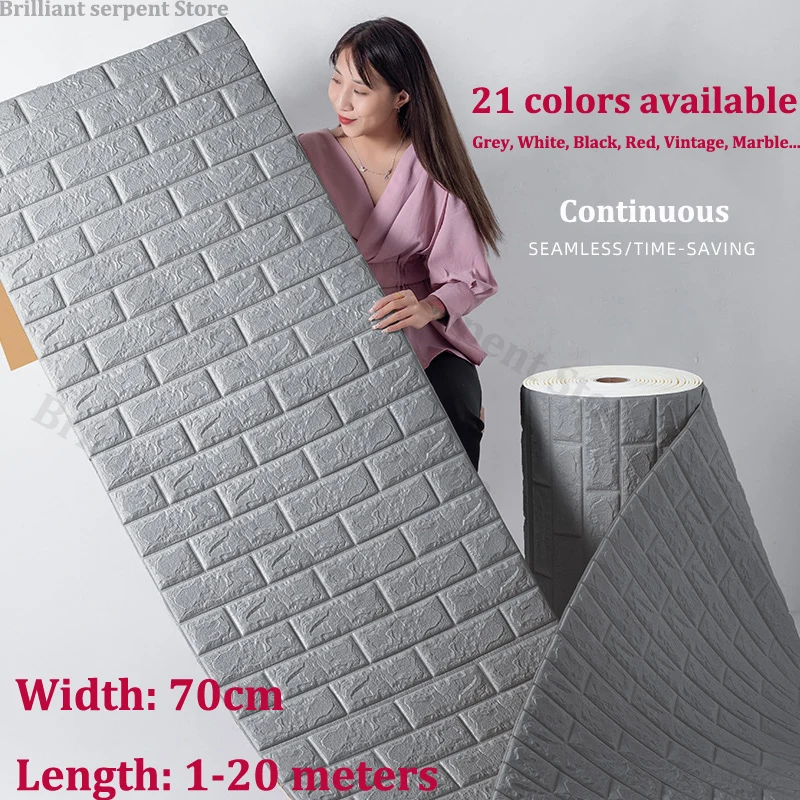 

A Roll 3D Retro Brick Pattern Self-Adhesive Wall Stickers PVC Ceiling Sticker Foam Wallpaper for Living Room Bedroom Home Decor