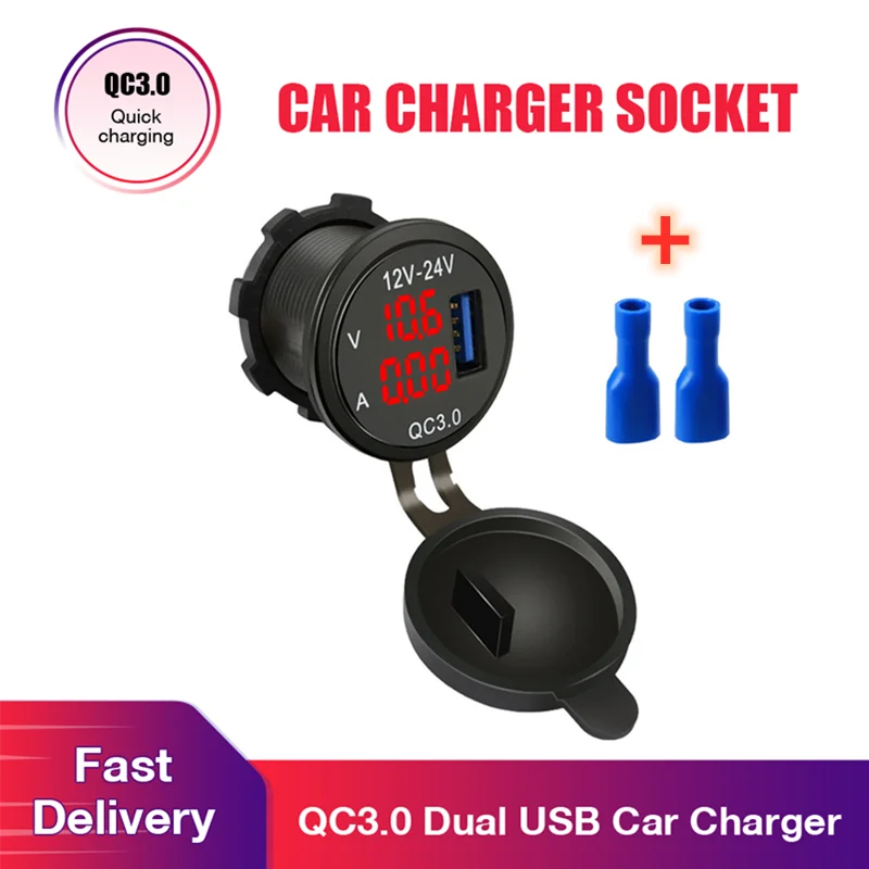 

New QC 3.0 USB Charger Socket Power Outlet Digital Voltmeter Ammeter Monitoring For Car Boat Marine Rv Motorcycle Universal Car