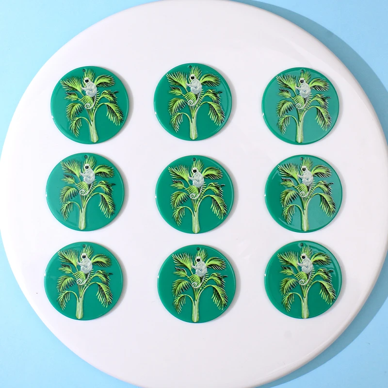 5pcs 40x40mm Monkey Banana Tree Print Charms Pendant for Earring Necklace Acylic Animal Plant DIY Jewelry Making Accessories