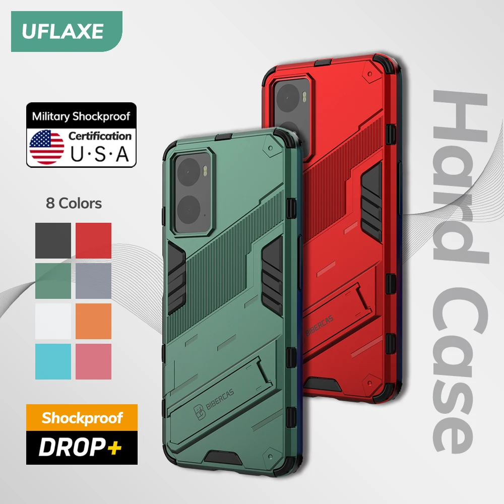 

UFLAXE Original Shockproof Hard Case for OPPO A96 A95 A93 A94 5G Punk Style Back Cover Casing with Kickstand