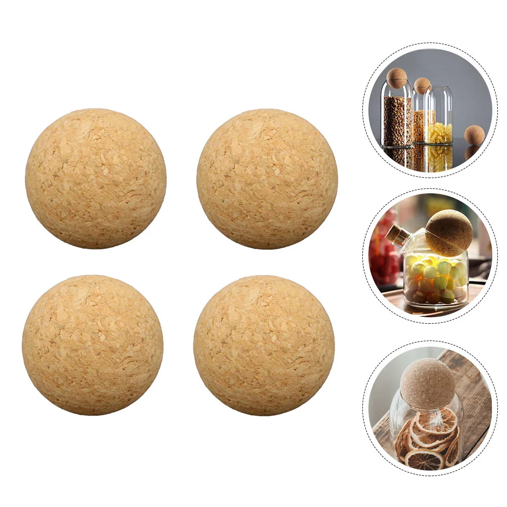 

4Pcs Round Cork Bottle Stoppers Cookie Jars Balls Bottle Balls Replacement Jars Round Stopper