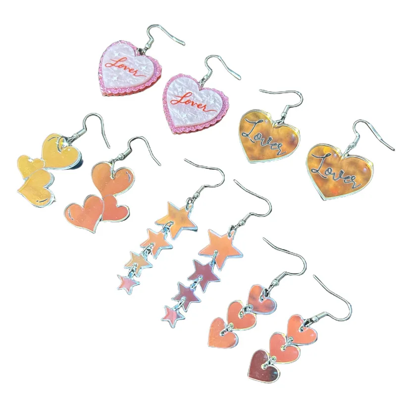 

New Colorful Lover Sweet Love Cute Acrylic Earrings Pendant Colorful Heart Shape Personalized Creative Charm Gift for Girls