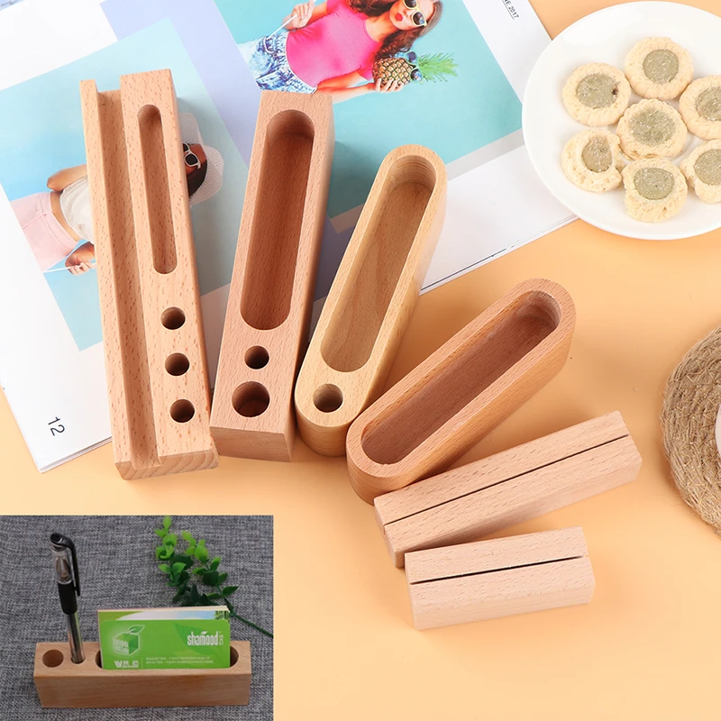 

Black Walnut Beech Wood ID Name Cards Stand Office Desk Wooden Business Card Holder Organizer Pen Storage Box Credit Cash
