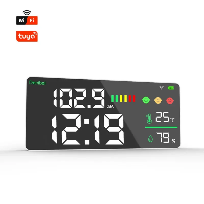 DM165A-WIFI Измеритель уровня звука шума Детектор Настенные часы температуры и
