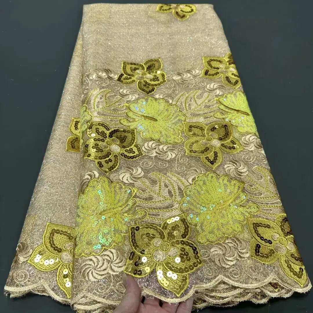 Новая бархатная кружевная 3D красочная зеленая ткань с блестками 2025 Высокое