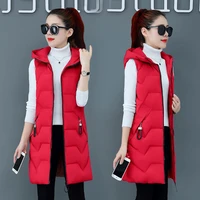 womens mid length hooded cotton vest korean fashion sleeveless jacket slim fit plus size keep warm cotton clothes high quality