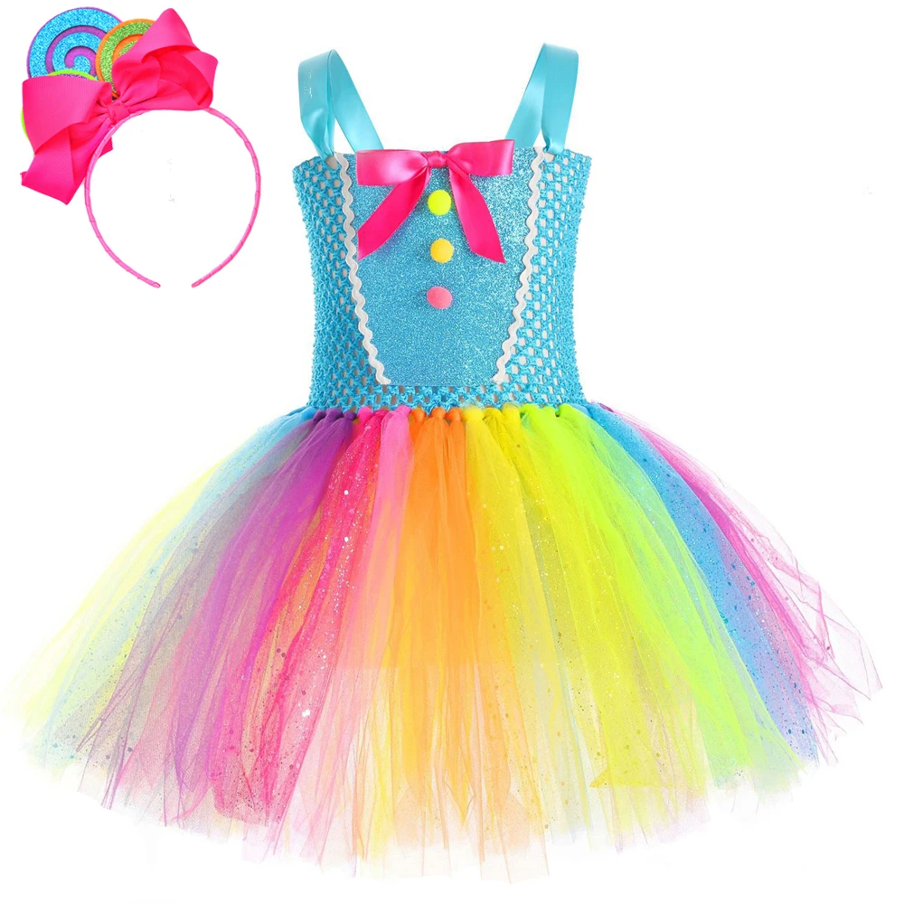 

Sparkly Rainbow Candy Tutu Dress for Girls Lollipop Birthday Costume for Kids Toddler Halloween New Year Outfit Princess Clothes