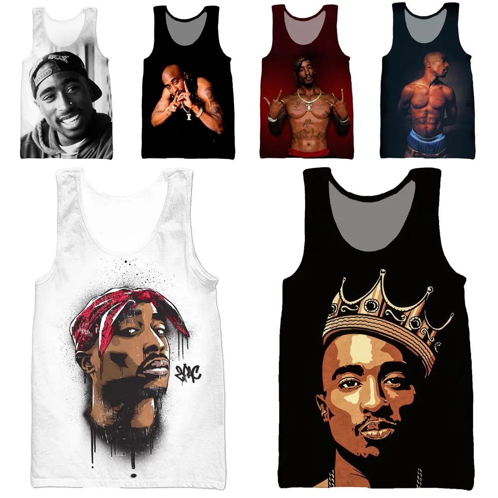 

HOXIXIB 3D Print Rapper 2Pac Vest Swim Tupac Men Tank Tops Women White Hip Hop Music Album Undershirt Poet Headscarf Streetwear