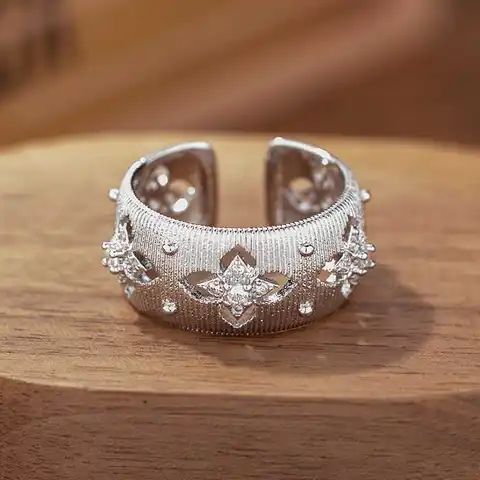 Винтажное простое инкрустированное цирконием кольцо в виде четырехлистного цветка элегантное геометрическое кольцо с отверстиями романтическое блестящее ювелирное изделие