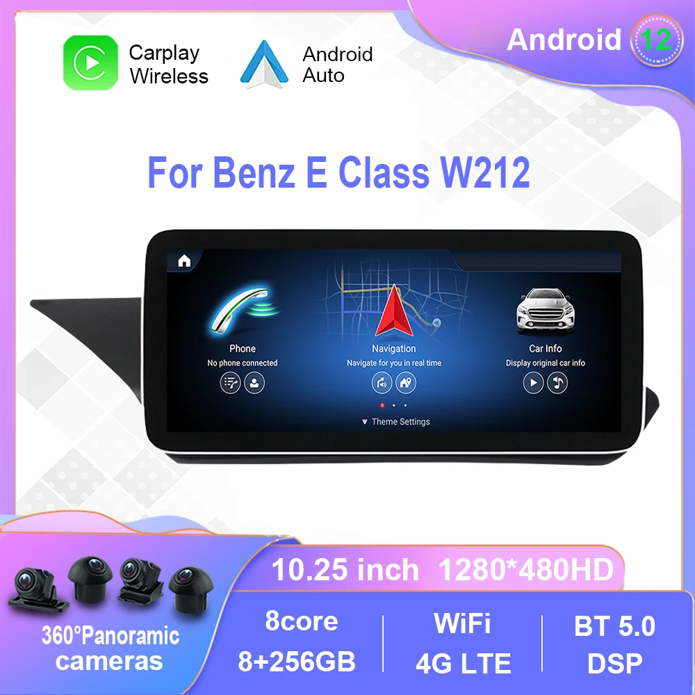 

10.25 inch 1280*480 Android 12.0 For Mercedes Benz E Class W212 E200 E230 E260 E300 S212 2009-2015 Car Navi Player Touch Screen