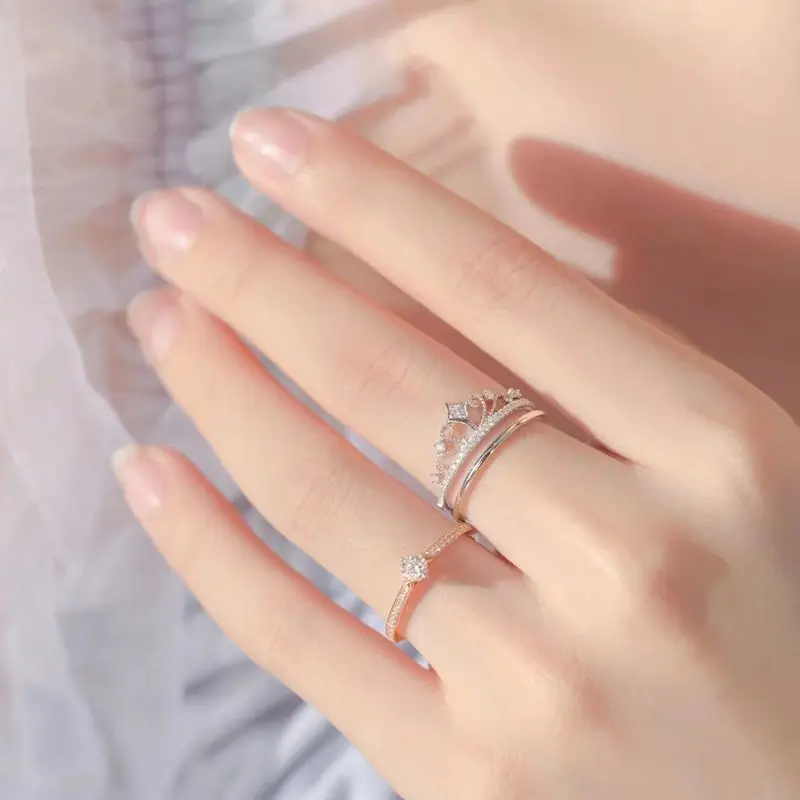 Girl  Crown Princess Zircon ,Women's Ring  ,Romantic Wedding Jewelry Pink Sweet Finger Lover Gift