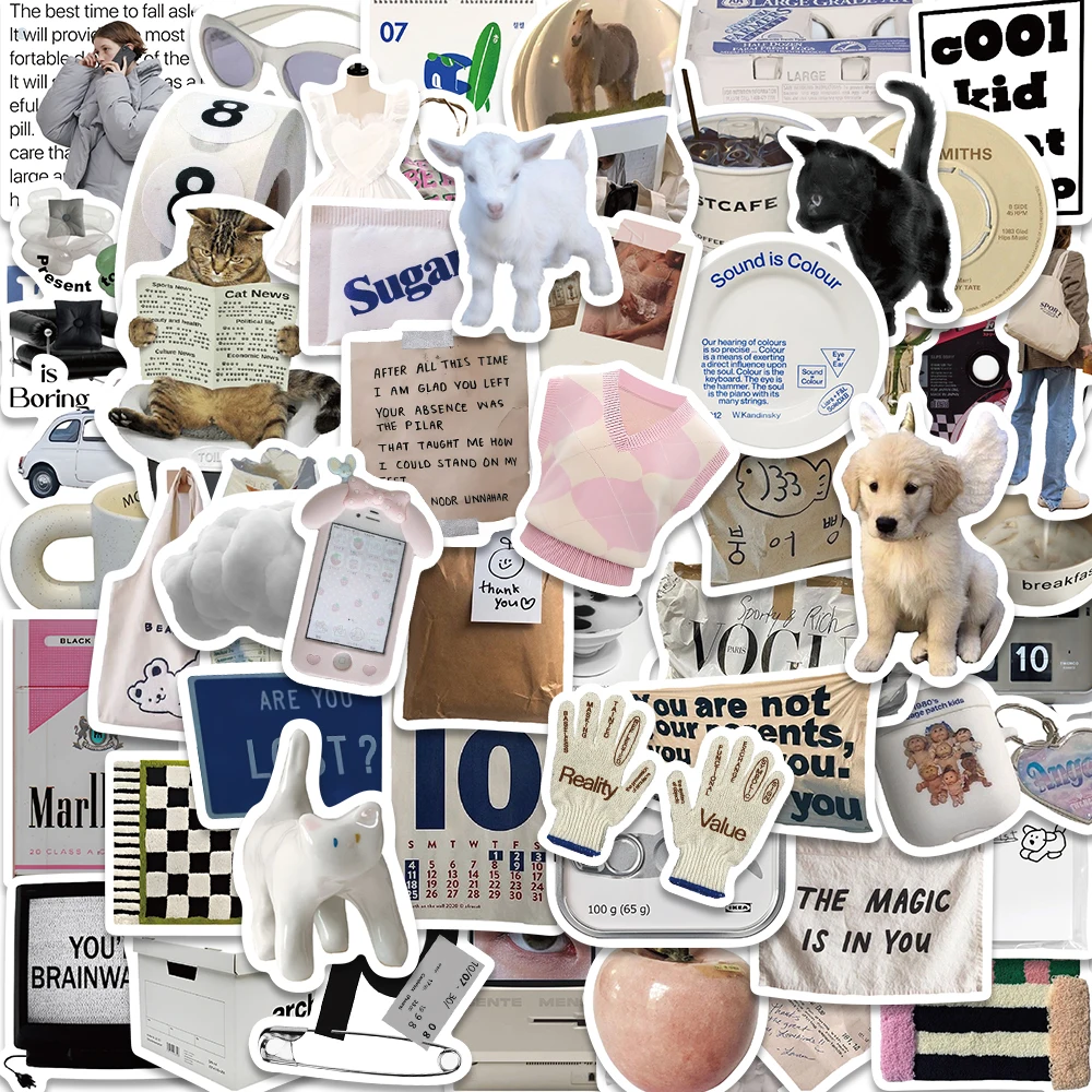 

10/57PCS Ins Style Vintage Stickers Korean Cartoon Aesthetic Decals Phone Scrapbook Laptop Fridge Car Graffiti Sticker Kids Toys