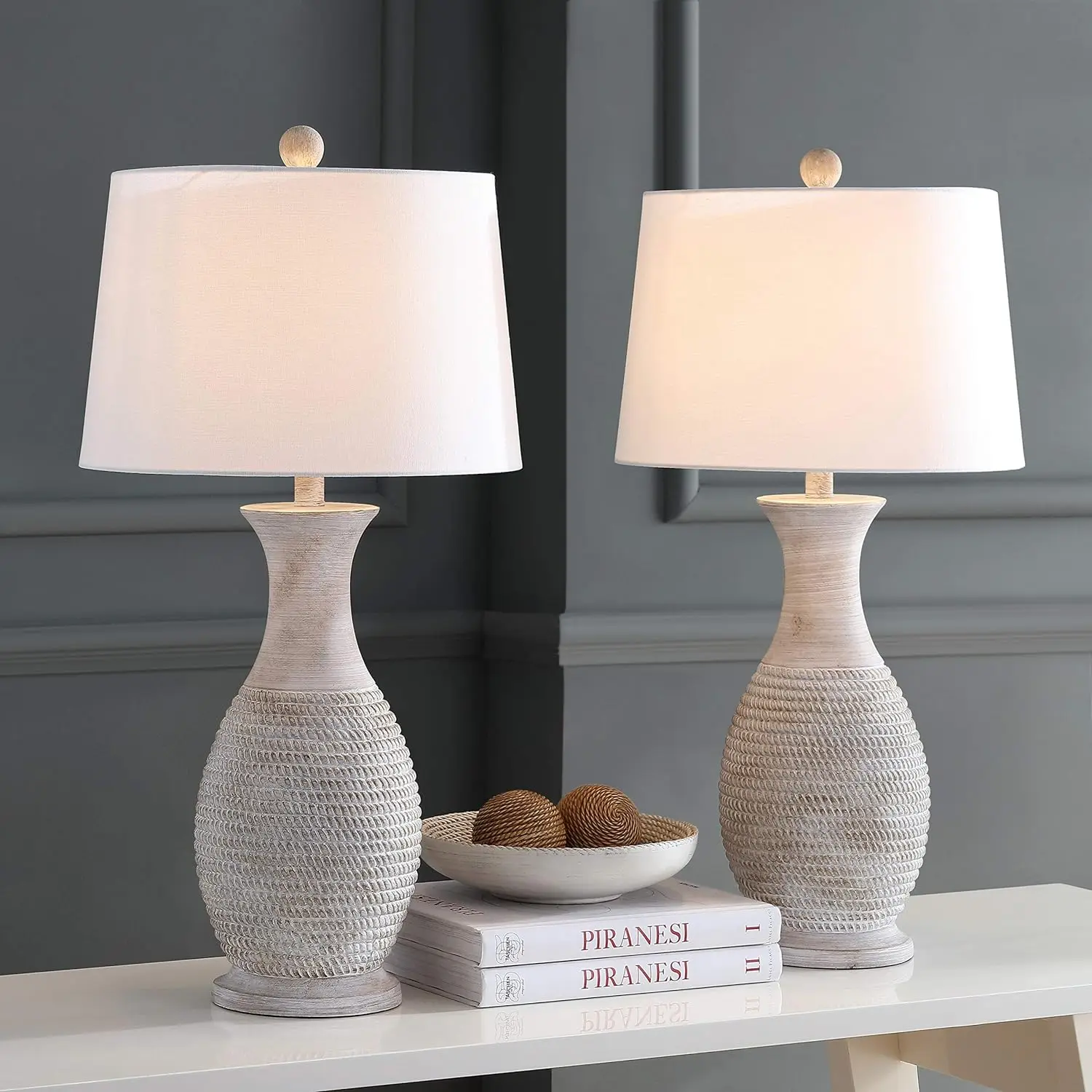 

Collection Bentlee Rustic Grey 30-inch Bedroom Living Room Home Office Desk Nightstand Table Lamp Set of 2 (LED Bulbs Included)