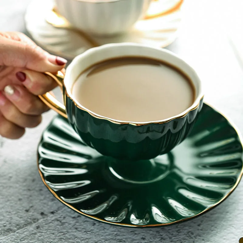 

Restaurant Latte Coffee Cup Handle Art Espresso Reusable Coffee Cup Office Tea Tazas Desayuno Originales Piece China Tea Set