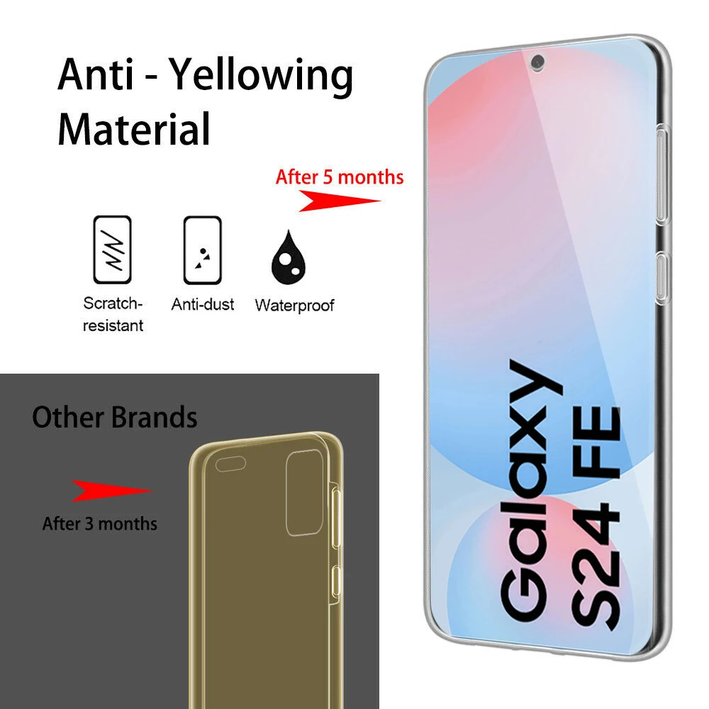 360 ° Двойной чехол для всего тела Samsung Galaxy S24 FE прозрачный мягкий силиконовый из