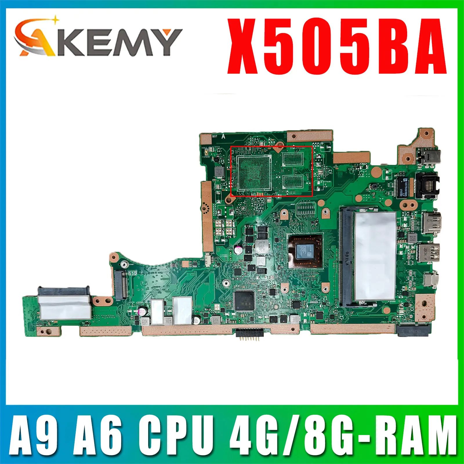 

X505BA Материнская плата ASUS W A9 A6 CPU 4G/8G-RAM X505BA A505BA K505BP F505BA A505BP материнская плата для ноутбука 100% полностью протестирована