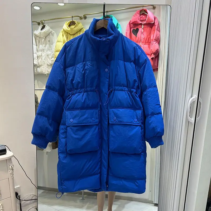 

White Down Women Winter Long Waist Down Stand Up Collar Jacket Female Fashion Thick 2023 New Winter Long Loose Overwear L128