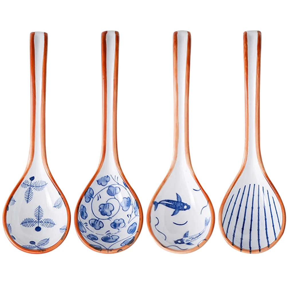 

4Pcs Small Pack Household Japanese Ceramic Soup Spoon Japanese Spoon Bulk Spoon for Restaurant Kitchen