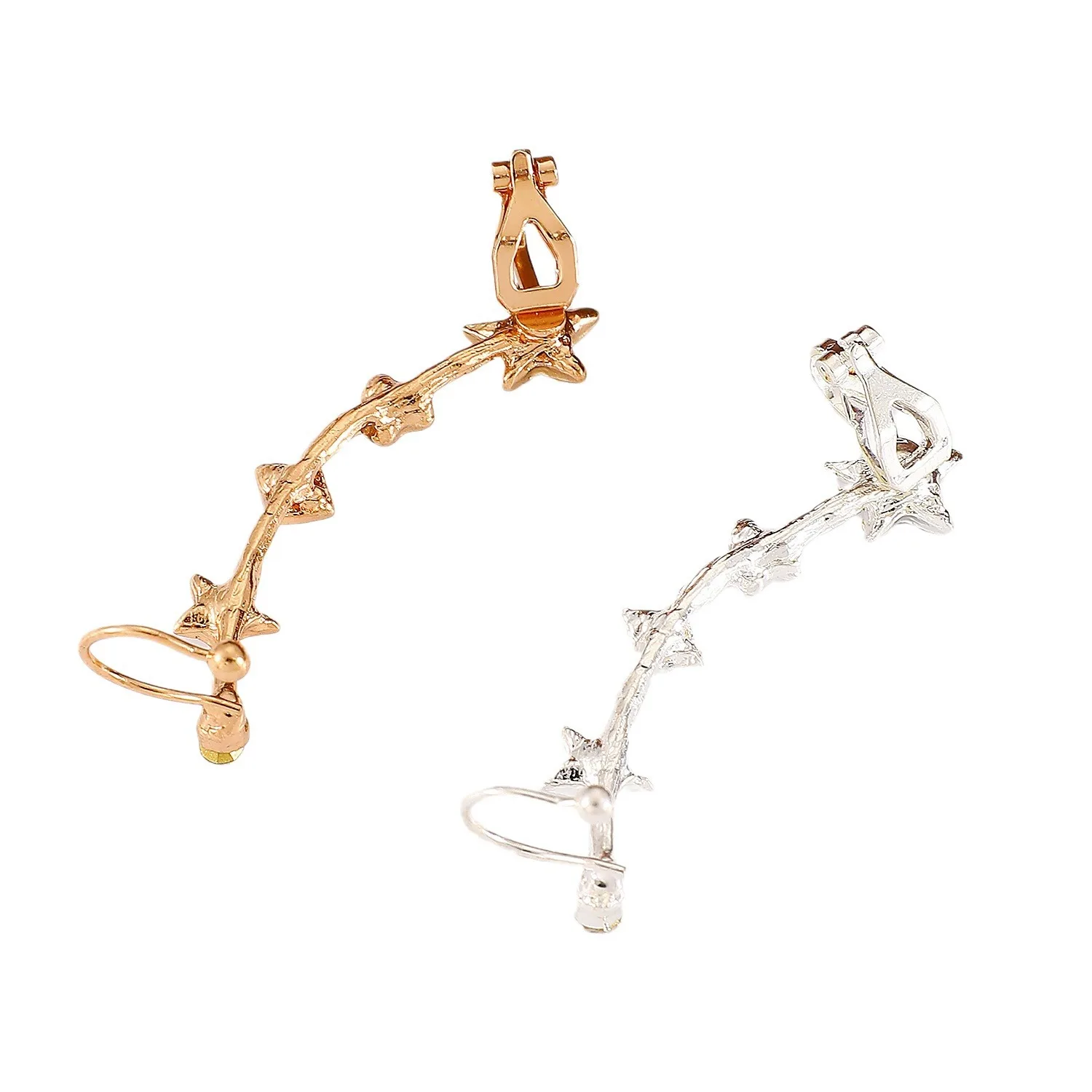 Классические Золотые серьги-клипсы в форме сердца и звезды серебряные