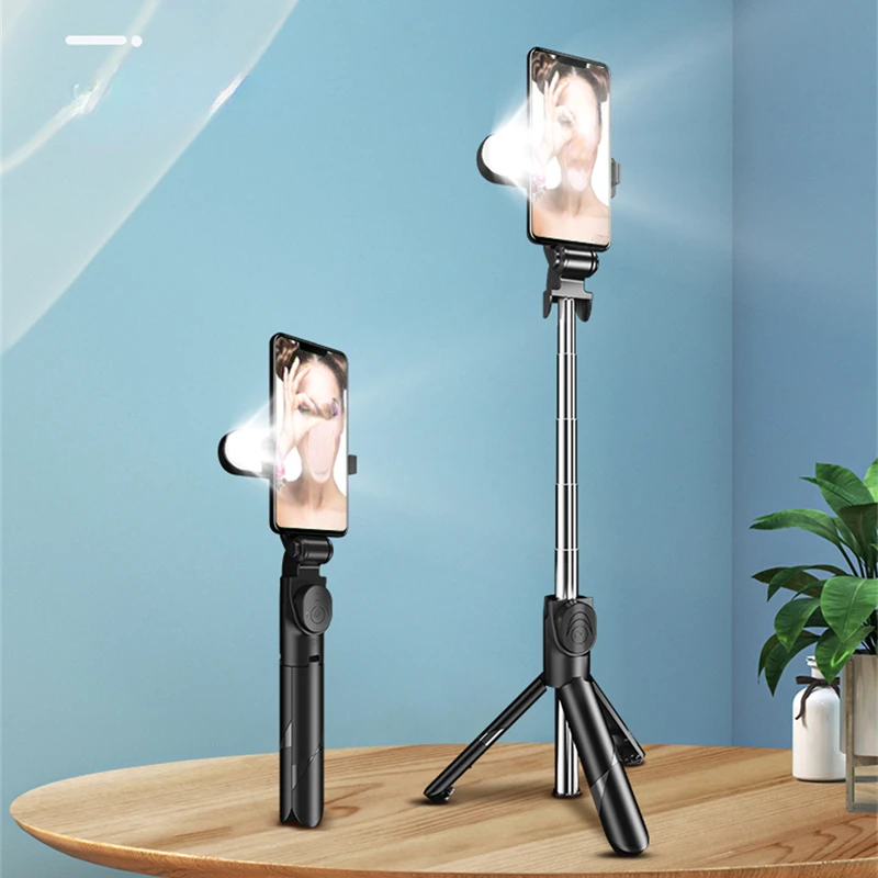 

Wireless Bluetooth Selfie Tripod Foldable Bracket Handheld Monopod With Fill Light Selfie Stick For IOS