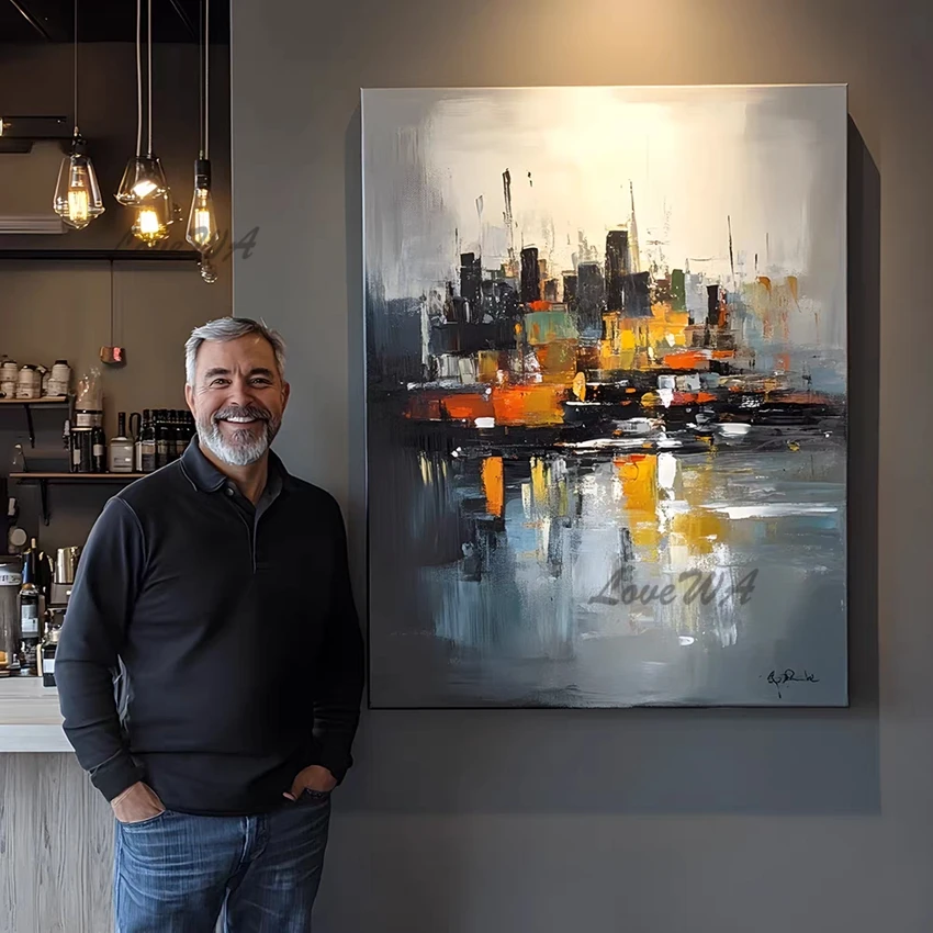 

100% ручная роспись, абстрактные картины маслом на холсте, Современный Свадебный декор, настенные пейзажные картины, украшение для дома без рамки