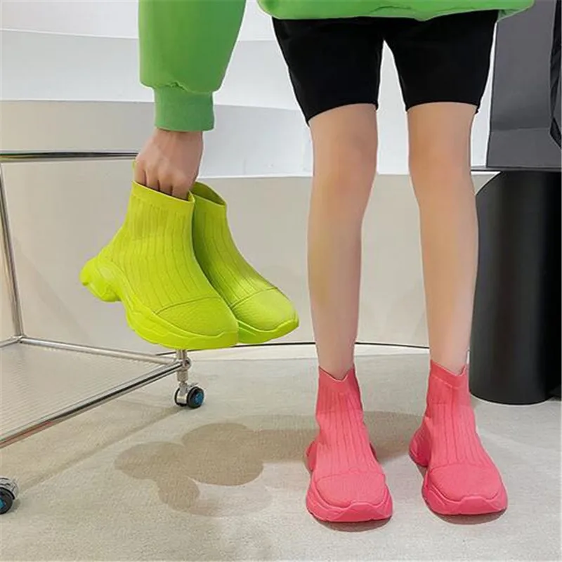 

Fashion Platform High Help Sports Shoes Slip-on Mesh Casual Boots Round Head Sneakers of Women Autumn Women's Vulcanized Shoes