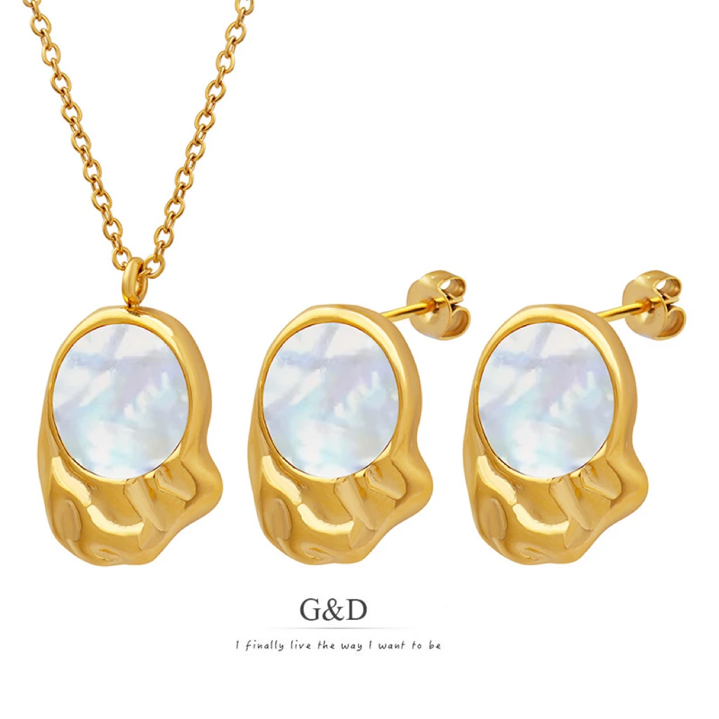 

G&D Trendy INS Unique Design Irregular Colorful Shell Setting Stainless Steel Pendant Necklace/Earrings for Women Jewelry Gift