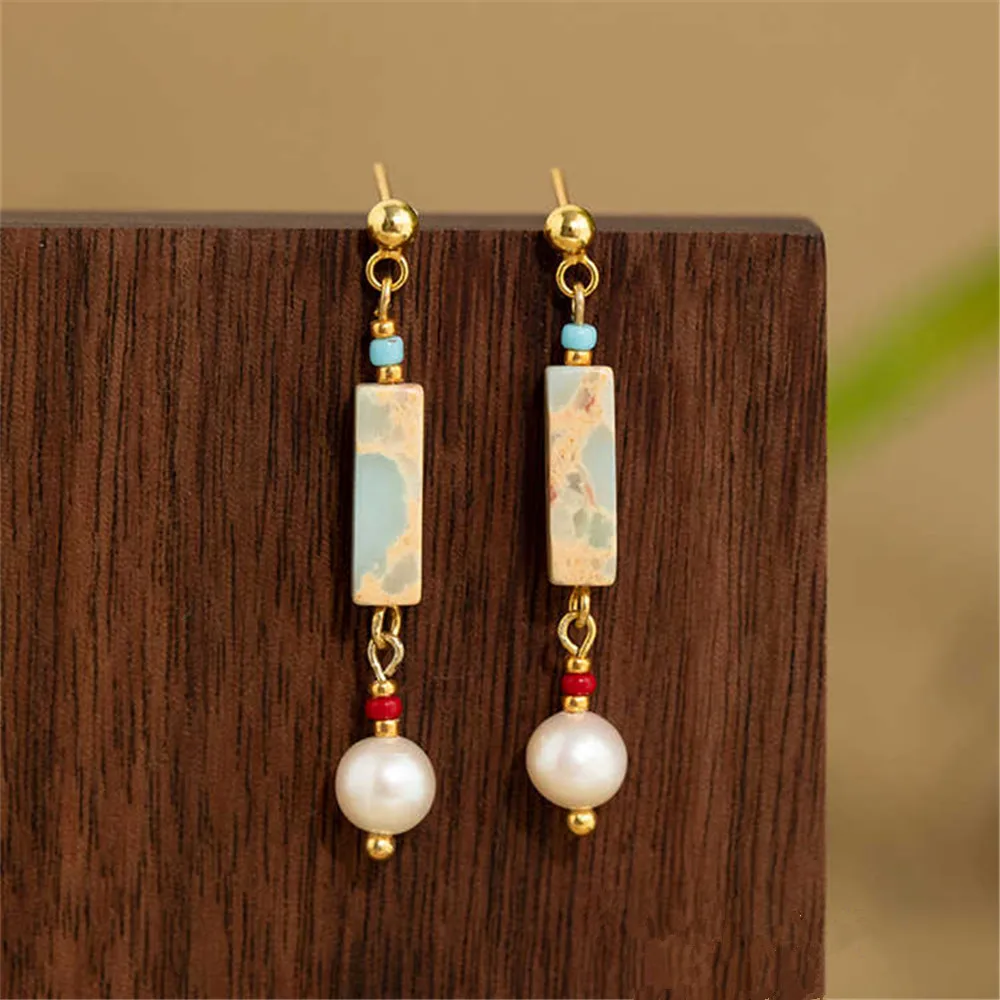 

Natural Shoushan Stone Freshwater Pearl Drop Earrings New Chinese Style S925 Sterling Silver Versatile Ladies Fine Jewelry Gift