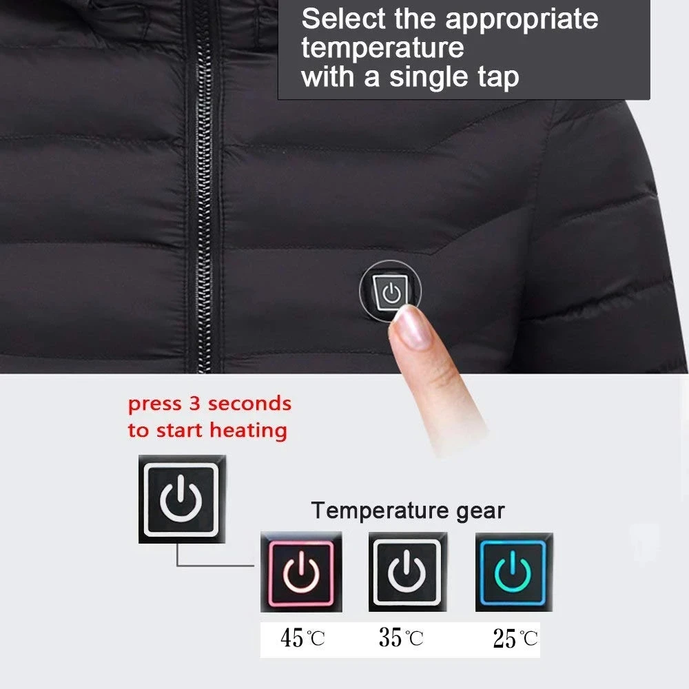 Heated Jacket Men Women 2021 Winter Jacket Men Parkas Warm USB Heating Jacket Coat Hooded Black Puffer Jacket Heated Clothing