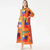 2022 miyake pleated summer new european and american fashion high temperament loose print medium and long dress spot dresses