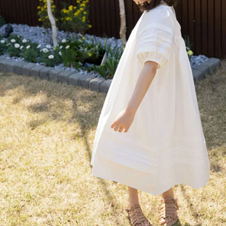 

Korean Version of Children's Summer Dress New Skirt Small Fresh Literary Fan Solid Color Sweet Forest Girl Short-sleeved Dress