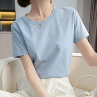 cotton summer t shirt women soft short sleeve o neck female tees basic homewear tops harajuku tshirt for ladies j316