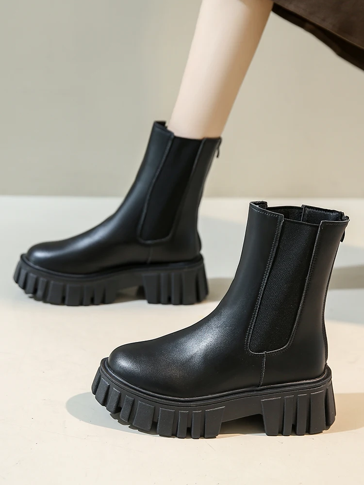 

Женские ботинки, женская резиновая обувь, дождевая обувь на плоской подошве, с круглым носком, зимняя обувь, сапоги-женские сабо, на платформе, Челси, рок 2023, Lolita Au