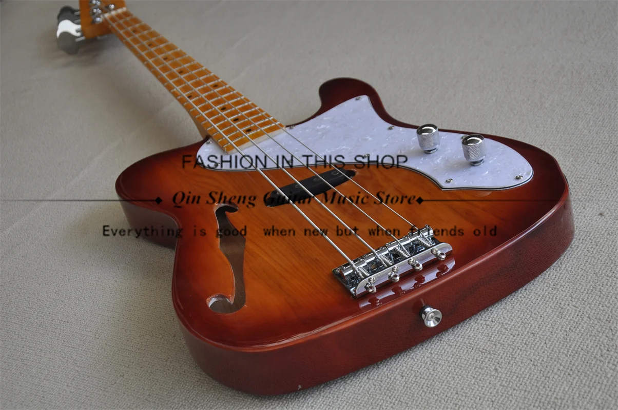 

4 струны бас полуполый гитара Tel Bass корпус из древесины ясеня Fixed Bridge Chrome Tuners White жемчужная Накладка для гитары