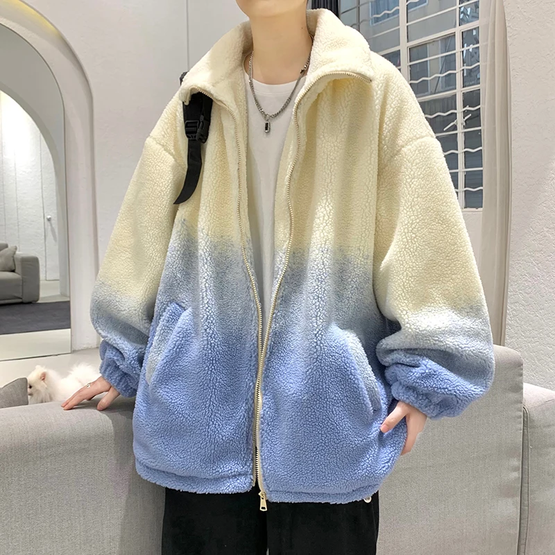 EOENKKY/Men Oversized Hoodie Lamb Wool Coat Men's Thick Winter Padded Jacket Casual New Korean Loose Warm Cotton Outerwear
