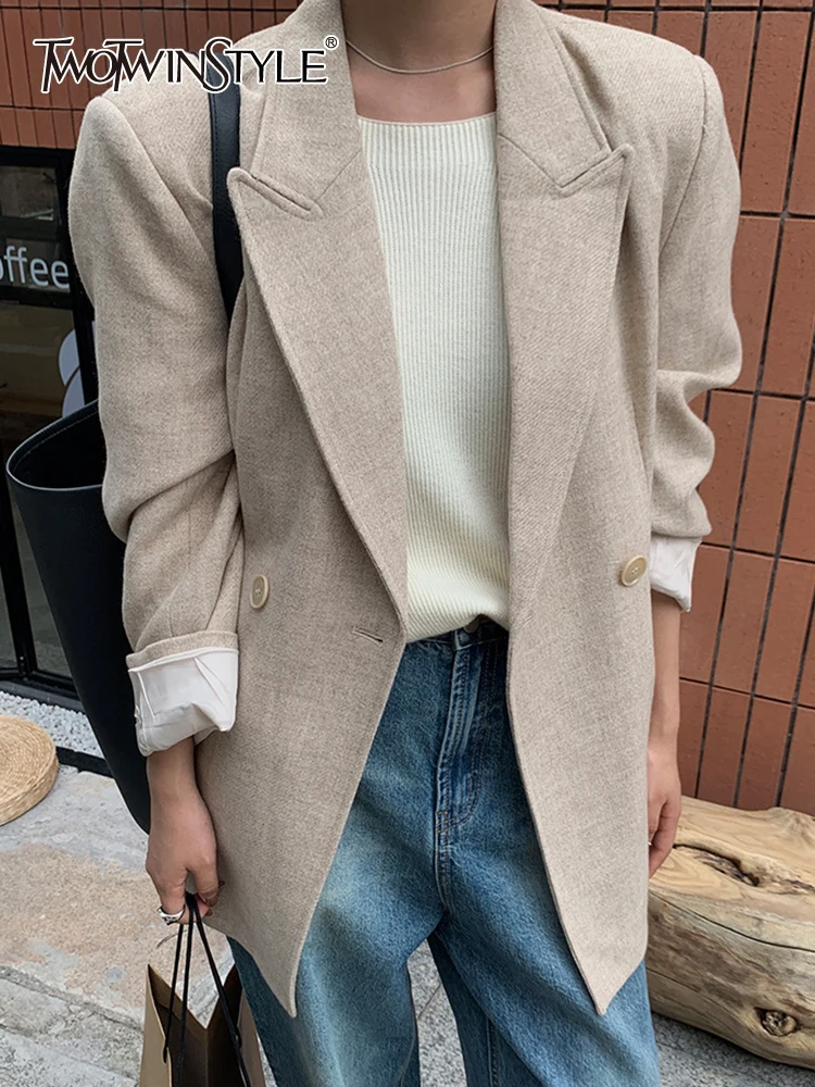 

Женский блейзер TWOTWINSTYLE, однотонный минималистичный Блейзер составного кроя с английским воротником и длинными рукавами, на пуговицах