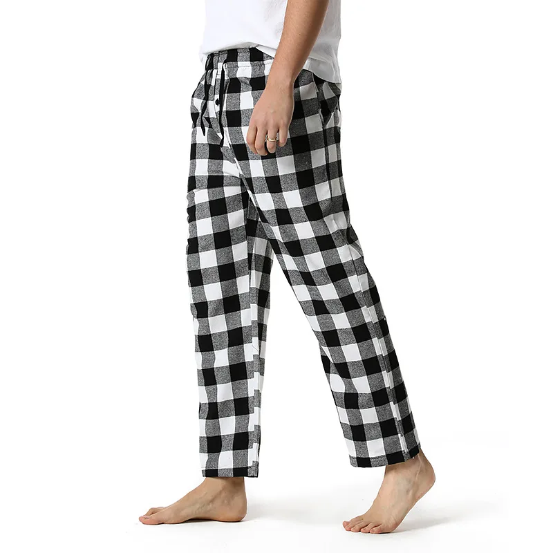 

White Black Plaid Pajama Bottom Pants Men Lounging Relaxed Comfy Soft Cotton Flannel Home Wear Breathable Flannel Pyjama Homme