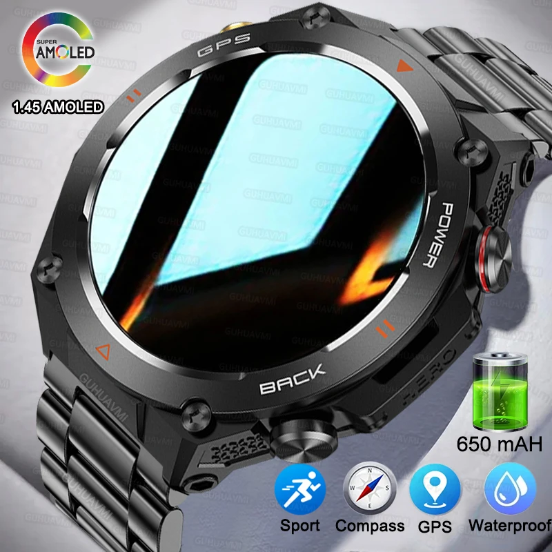 Смарт-часы мужские водонепроницаемые с компасом AMOLED-экраном