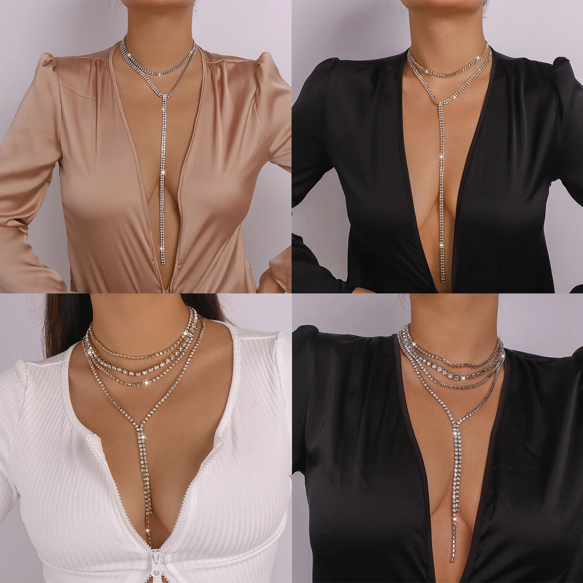 

Multi-layer Crystal Tassel Chain Long Choker Necklace Wedding Jewelry for Women Luxury Rhinestone Choker Collar Accessories Gift