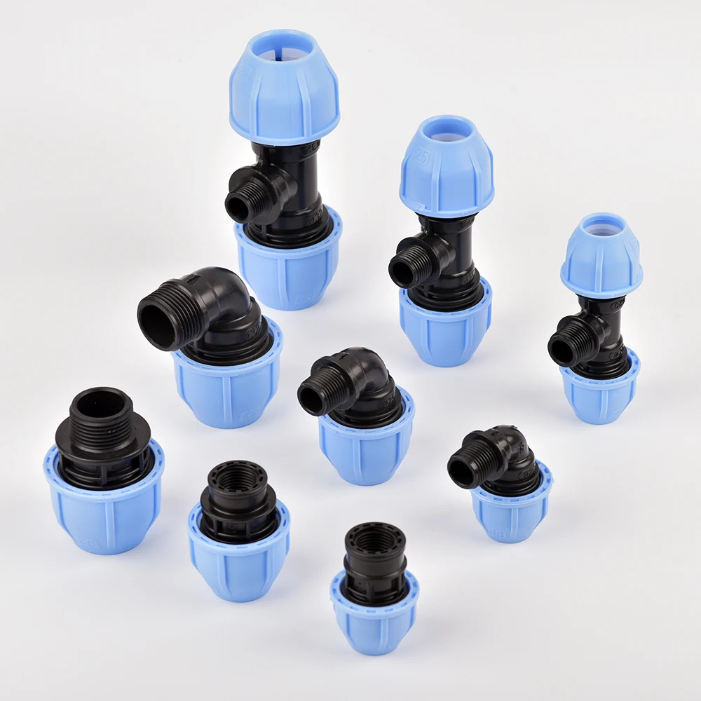 

1/2& 3/4&1& Thread to 20/25/32 PE Pipe Straight Tee Elbow Connector Irrigation System PE PVC Tube Conversion Coupling