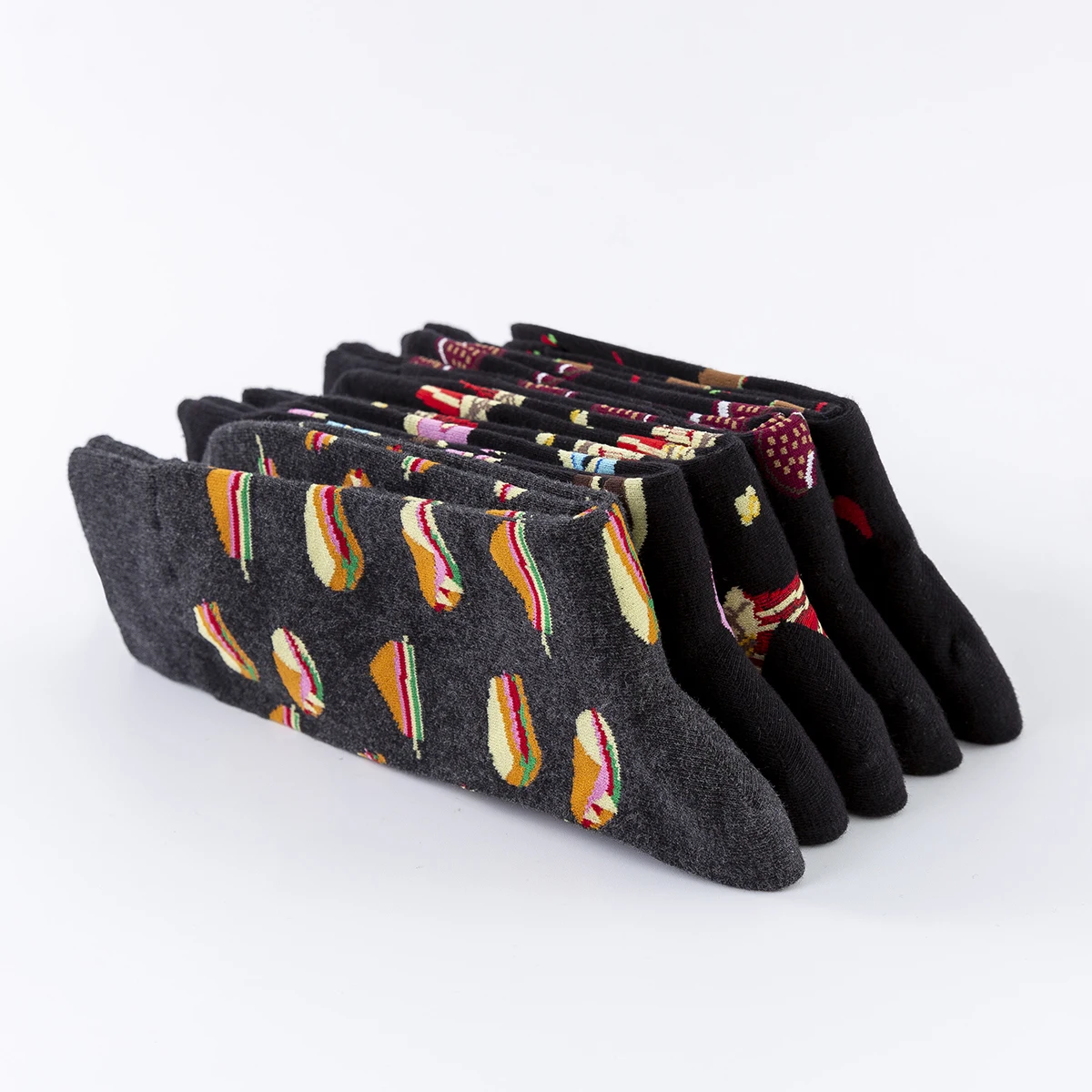 Harajuku Happy Men Socks Funny Men's Food Sock Women Hamburger Chips Doughnut Novelty Sock Combed Cotton Funny Socks