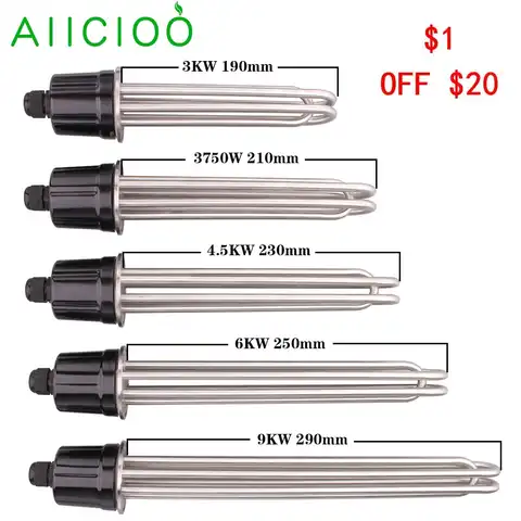 AIICIOO 2 "Tri Зажим нагревательный элемент 220v тэн для самогоноварения SUS304 64 мм фланцем по той же цене Мощность 3KW/4.5KW/6KW/9KW/12KW