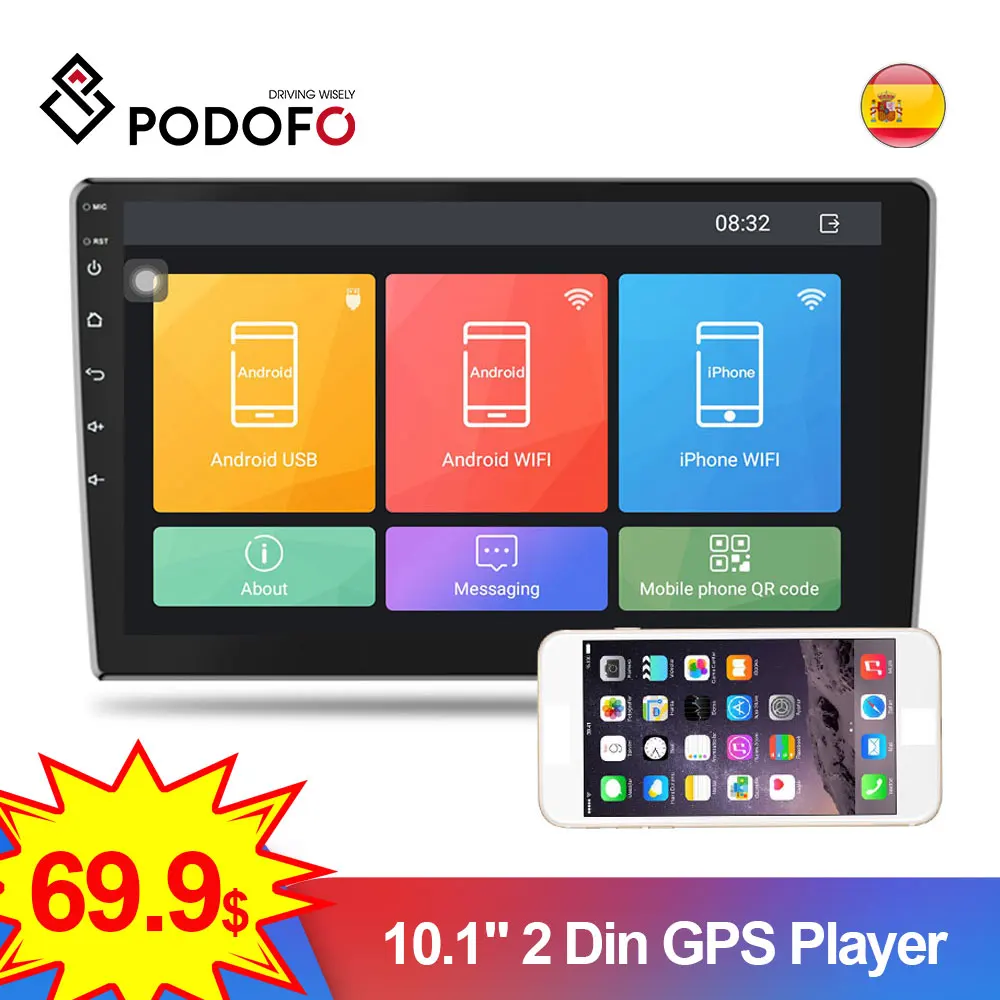 

Podofo Android Car Video Multimedia Player 10.1" GPS Navigation Car radios 2 Din Bluetooth WIFI Autoradio MP5 Player Stereo