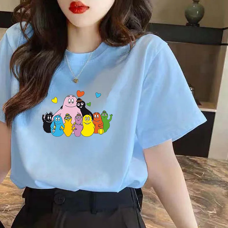 

Dinboa-cartoon Barbapapa 100% Cotton Harajuku t Shirt Women Funny Fans Tshirt Streetwear Ladies Graphic Summer Female T-shirt