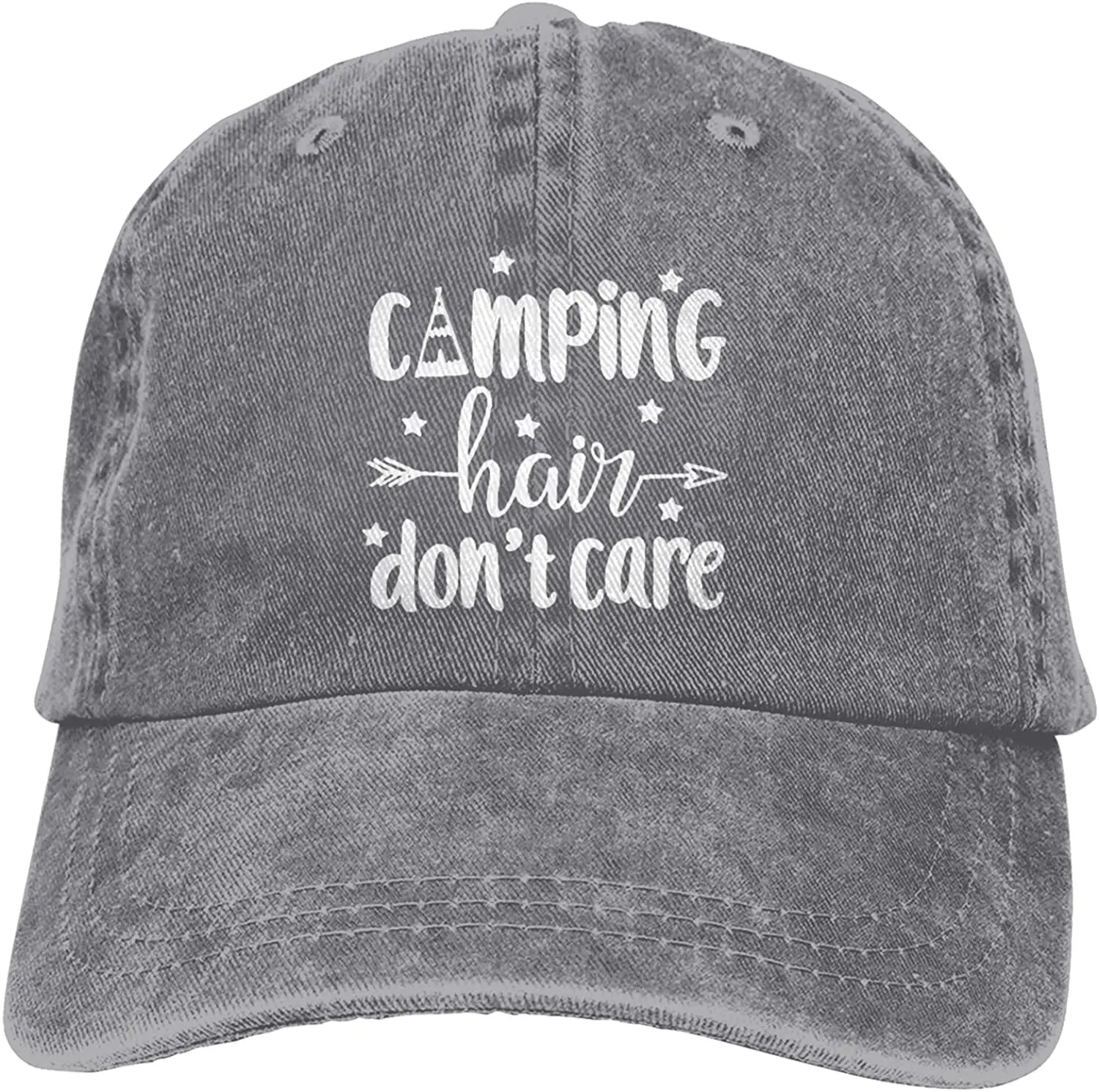 

Happy Camper Hat Unisex Baseball Caps Camping Hair Don't Care Denim Dad Hat Printed Summer Adjustable Camping Outdoor Hats