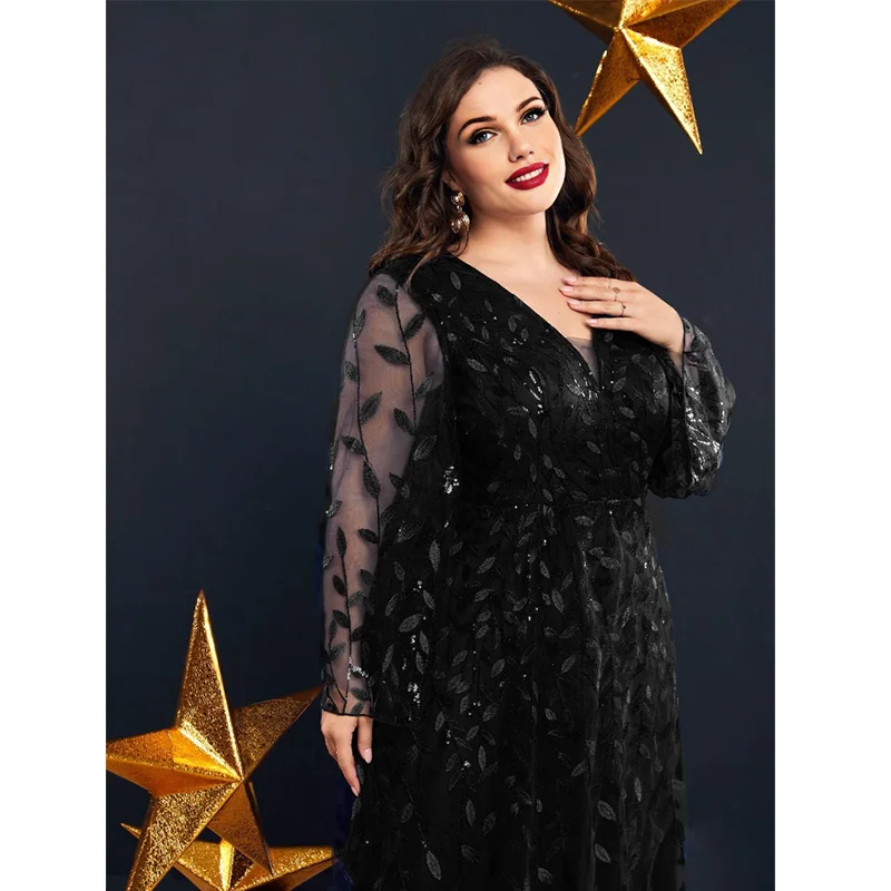 2023 Plus Size V Neck Chiffon Embroidered Lace Royal Blue Dress Elegant Luxury 5XL6XL Loose Wedding Banquet Party Woman Dress