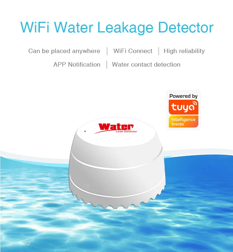 New smart home WIFI wireless water leakage alarm overflow level detector mobile APP to remind safety protection